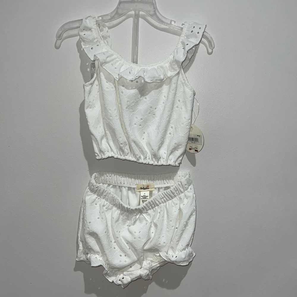 NWT toddler girl two piece eyelet ruffle white matching set